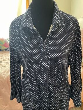 Navy Polka Dot Button-Down Shirt - Classic Collared Top